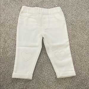 Kids White Heart-Embroidered Pants